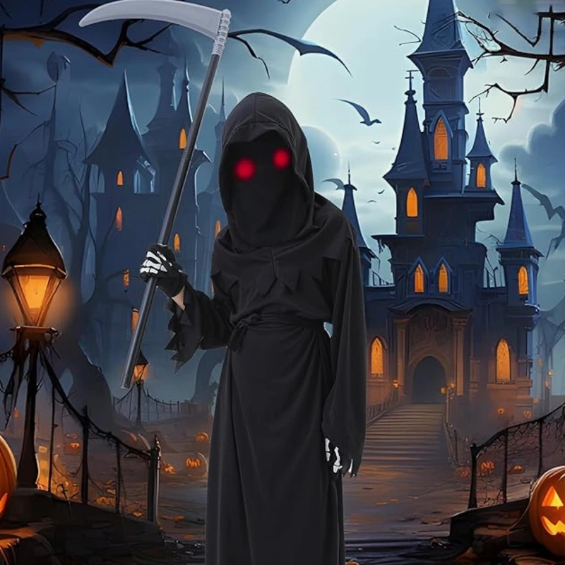 Halloween Parade Kids Grim Reaper kostume med hætte
